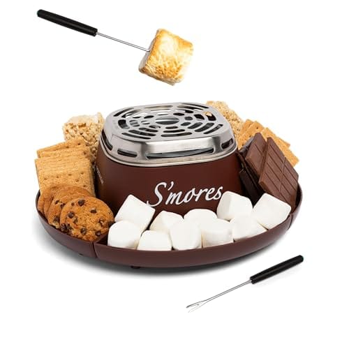 Nostalgia SMM200 Indoor Electric Stainless Steel S'mores Maker with 4 Compartment Trays for Graham Crackers, Chocolate, Marshmallows and 2 Roasting Forks