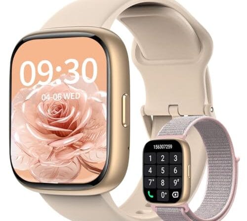 Relogio Smartwatch Feminino, Tela HD de 1,8" Relógio Smartwatch com Alexa,100 Esportes,Frequência Cardíaca e Monitoramento do Sono,IP68 à rova d'água, Compatível com Android iOS, 2 Pulseiras (Dourado)