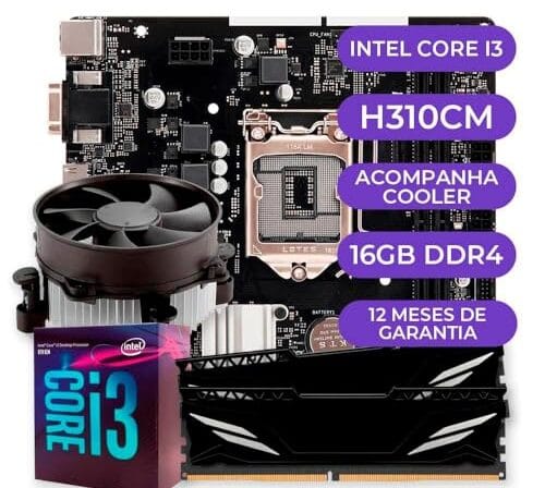 Kit Upgrade Gamer Intel Core i3-8100, COOLER, PLACA MÃE, 16GB DDR4