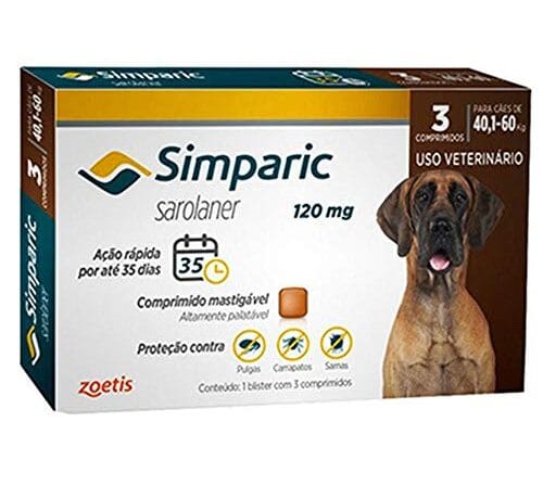 Simparic 120mg Antipulgas E Carrapatos Cães De 40 Á 60 Kg 3 Comprimidos Zoetis