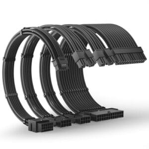 AsiaHorse Kit de cabo de extensão PSU 12VHPWR para série RTX 50/40, kit de extensão de cabo 16AWG Pcie 5.0 trançado macio, 16 pinos para 16 pinos, ATX de 24 pinos, 4 + 4 pinos EPS/12 + 4 pinos 30 cm