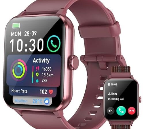 Smartwatch,Relógio Inteligente para Homens e Mulheres, 1.85“ Tela HD Touch, 100+ Modos Esportivos, Chamadas Bluetooth,Assistente de Voz, Compatível com iOS/Android,Inclui 2 Pulseiras,Clarete