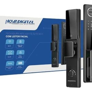 Fechadura Inteligente WiFi Novadigital com Câmera Biometria Face ID Visor Tuya Smart Life SL-IDE Elite Bateria Recarregável Preta