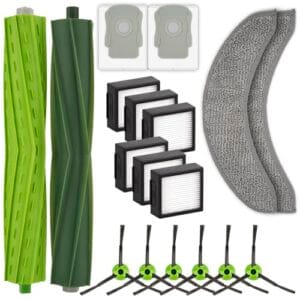 Pacote com 18 peças de reposição J7 compatíveis com iRobot Roomba Combo j7, Combo j7+, Combo j9+, Combo 10 Max Robot Aspirador, 2 escovas de rolo, 6 escovas laterais, 6 filtros, 2 sacos de pó, 2