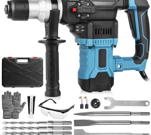 Eletropneumático Martelo Perfurador Rotativo Rompedor (110V + 1600W)Com Controle de Vibração, Inclui Graxa, Talhadeira Ponteira Brocas, com Estojo (110V)