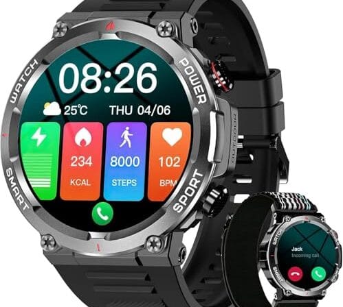 Smartwatch Militar Masculino,Relógio Inteligente com Chamadas,Tela HD de 1.39",2 Alças,100+ Modos Esportivos,Resistente à Água e Compatível com iOS e Android