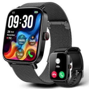 Smartwatch Relógio Inteligente, Tela HD de 1,85" Relógio Fitness, 120 Esportes, Frequência Cardíaca e Monitoramento do Sono, IP68 à rova d'água, Compatível com Android iOS, 2 Pulseiras (Preto)
