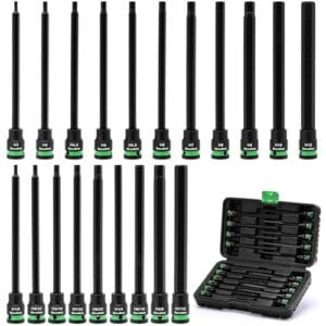 TecoTek Conjunto de chaves sextavadas de impacto longo de 3/20.3 cm, soquetes Allen Bit, soquete Allen Wrench 20 peças, SAE (1/20.3 cm-7/40.6 cm) e métrico (3 MM-12 mm), 15.2 cm de comprimento CR-V e