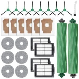 27 peças de substituição para iRobot Roomba Plus 505 Combo 505/405 Robô, kit de acessórios inclui 2 escovas principais, 6 sacos de pó, 6 esfregões, 4 filtros, 8 escovas laterais e 1 ferramenta de