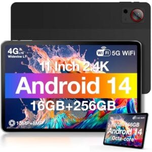 DOOGEE T30S Tablet de 11 polegadas Android 14, tablet Android 2.4K com 16 GB de RAM, 256 GB de ROM, tablets para jogos Octa-Core com bateria grande de 8580 mAh, 13 MP + 8 MP, BT5.0, 5G WiFi, 4G