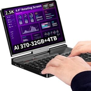 GPD Pocket 4 [AI 370-32 GB + 4TB] Notebook portátil modular de 8,8 polegadas 2560 x 1600 tela rotativa Tablet PC PC Win 11 Home OS 180 graus de rotação AI PC