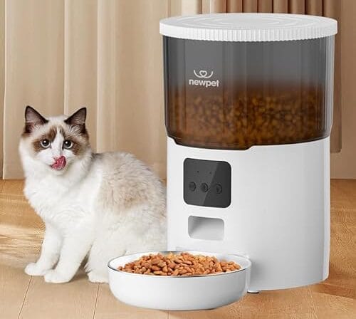 Alimentador Automático Pet, 4L Comedouro para Caes Fácil Comedouro Elevado para Caes, Controle de Aplicativo WiFi - Gravador de Voz