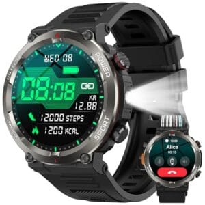 Smartwatch Militar Redondo 1.45" - Bateria 960mAh (30 Dias), Lanterna, Bússola, 120 Modos Esportivos, IP68, Chamadas Bluetooth - Android/iOS