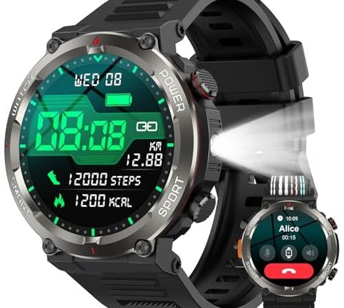 Smartwatch Militar Redondo 1.45" - Bateria 960mAh (30 Dias), Lanterna, Bússola, 120 Modos Esportivos, IP68, Chamadas Bluetooth - Android/iOS