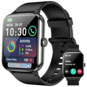 Smartwatch,Relógio Inteligente para Homens e Mulheres, 1.85“ Tela HD Touch, 100+ Modos Esportivos, Chamadas Bluetooth,Assistente de Voz, Compatível com iOS/Android,Inclui 2 Pulseiras,Preto