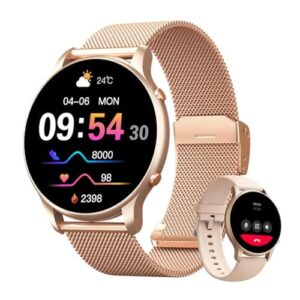 Smartwatch Feminino 1.32" Full Touch, IP68 à Prova d'Água, Ligações Bluetooth, 100+ Modos Esportivos, Notificações Inteligentes, Assistente de Voz, Compatível com iOS/Android, Inclui 2 Pulseiras, Ouro