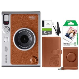 FUJIFILM Instax Mini EVO Câmera Instantânea Híbrida Marrom + Filme Fuji Instax 20 Folhas + Capa e Álbum Personalizados Pacote de Acessórios para Cartão de Memória Micro SD de 32 GB