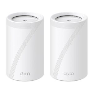 TP-Link BE11000 Tri-Band Whole Home Mesh WiFi 7, até 11 Gbps, MLO, 320 MHz, banda de 6 GHz, roteador wifi7, roaming de IA sem costura, segurança HomeShield, jogos e streaming (Deco BE65 2-pack)