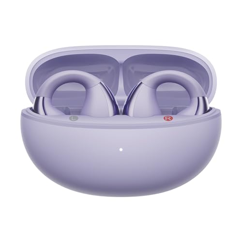 Fones de Ouvido Abertos QCY Crossky C30, Fones Bluetooth 5.4 com Clipe, Conforto Leve, Ajuste Estável, 25 Horas de Reprodução (Roxo)