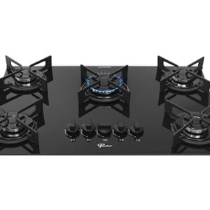 FISCHER COOKTOP À GÁS 5 BOCAS FIT LINE TREMPE IRON MESA VIDRO PRETO BIVOLT 36325-102672