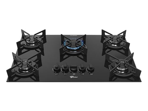 FISCHER COOKTOP À GÁS 5 BOCAS FIT LINE TREMPE IRON MESA VIDRO PRETO BIVOLT 36325-102672
