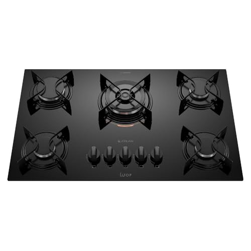 Cooktop 5 Bocas Preto com Mesa de Vidro e Tripla Chama Atlas U Top Bivolt