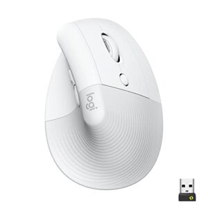 Mouse Sem Fio Logitech Lift Vertical com Design Ergonômico para Redução de Tensão Muscular, Cliques Silenciosos, Conexão Bluetooth ou USB Logi Bolt, Compatível com Windows/macOS/iPadOS - Branco