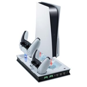 Suporte para PS5 com 2 Ventoinhas de Resfriamento, Base Carregador Cooler para PS5,Estação de Carregamento de Controle Duplo Rápido