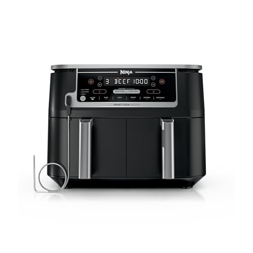 Ninja DZ550 Foodi 10 Quart 6-in-1 DualZone Smart XL Air Fryer with 2 Independent Baskets, Smart Cook Thermometer for Perfect Doneness, Match Cook & Smart Finish to Roast, Dehydrate & More, Grey