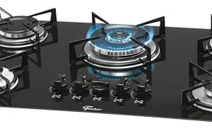 FISCHER COOKTOP À GÁS 5 BOCAS TRIPLA CHAMA MESA VIDRO PRETA BIVOLT 1743-5733
