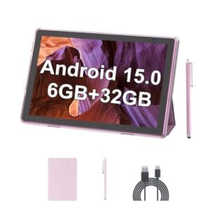 Tablet Android 15 de 10 polegadas com capa e caneta, 6 GB de RAM, 32 GB de ROM, suporta expansão de 1024 GB, tablet Android, bateria de 6000 mAh, tela sensível ao toque IPS HD de 10,1 polegadas, WiFi