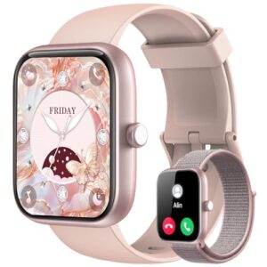 Smartwatch Feminino, Tela HD de 1,83" Relógio Fitness com Alexa, 120 Esportes, Frequência Cardíaca e Monitoramento do Sono, IP68 à rova d'água, Compatível com Android iOS, 2 Pulseiras (Rosa)