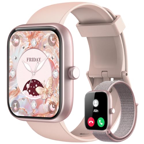 Smartwatch Feminino, Tela HD de 1,83" Relógio Fitness com Alexa, 120 Esportes, Frequência Cardíaca e Monitoramento do Sono, IP68 à rova d'água, Compatível com Android iOS, 2 Pulseiras (Rosa)