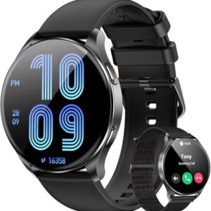 Smartwatch AMOLED 1.43"- Relógio Inteligente com Chamadas Bluetooth, 130+ Esportes, IP68,2 Pulseiras (Preto) - Unissex iOS/Android