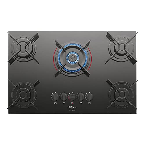 FISCHER COOKTOP À GÁS 5 BOCAS TRIPLA CHAMA FIT LINE MESA VIDRO PRETO BIVOLT - 26300-57079