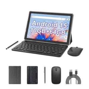 Tablet Android 15 de 10 polegadas, tablets 2 em 1 com capa de teclado, mouse Stylus, 10 GB de RAM, 64 GB de ROM, expansão de 1 TB, processador quad-core, tablet PC, 5G WiFi6, BT5.0, 6000mAh, tela IPS