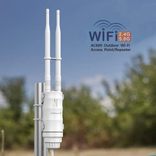 WAVLINK Extensor WiFi para ambientes externos, à prova de intempéries, AC600 Dual Band WiFi Booster e amplificador de sinal, longo alcance até 500 m, ponto de acesso, porta Ethernet, para casa grande.