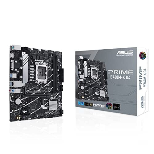 ASUS Placa-mãe PRIME B760M-K D4 Intel B760 LGA 1700 Micro-ATX (DDR4, PCIe 4.0, 2X PCIe 4.0 M.2, Realtek 2.5Gb Ethernet, VGA, HDMI, SATA 6Gbps, USB 3.2 Gen 1, Aura Sync RGB)