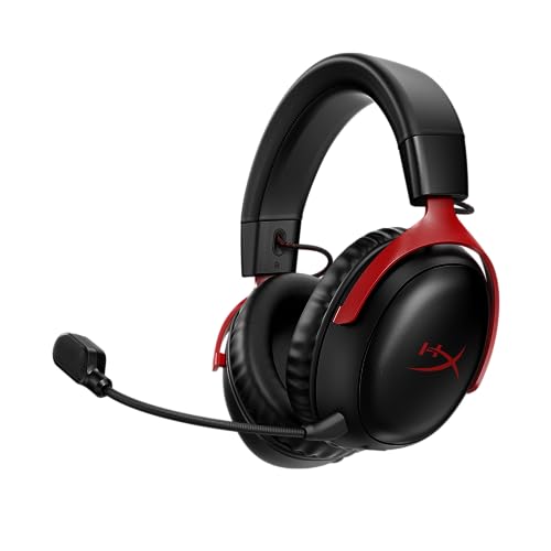 Headset Wireless HyperX Cloud III - Gamer para PC, PS5, PS4, Bateria de até 120h, 2,4 GHz, Drivers 53mm, Espuma Viscoelástica, Estrutura Durável, Microfone 10mm, Vermelho e Preto (77Z46AA)
