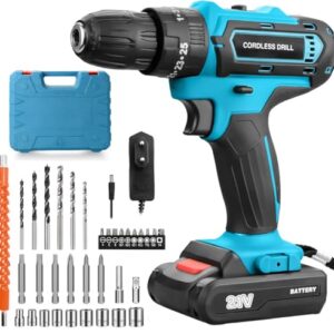 Parafusadeira e Furadeira à Bateria 21V com 2 Baterias e Carregador, 2 Velocidades Variáveis, Luzes LED, Kit de 25 Acessórios e Maleta, Conjunto Completo para Perfuração e Parafusamento, Azul