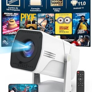 Mini Projetor Portátil 5G WiFi 6 Bluetooth Android,Suporte 4K e 1080P Full HD, 180° Giratório, Keystone Automático, Compatível com Android/iOS/HDMI/USB/Áudio, Ideal para Casa, Escola e Uso Externo