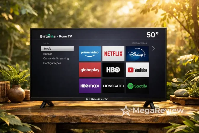 Smart TV 50" Britânia Roku com 5% OFF e preta na Amazon