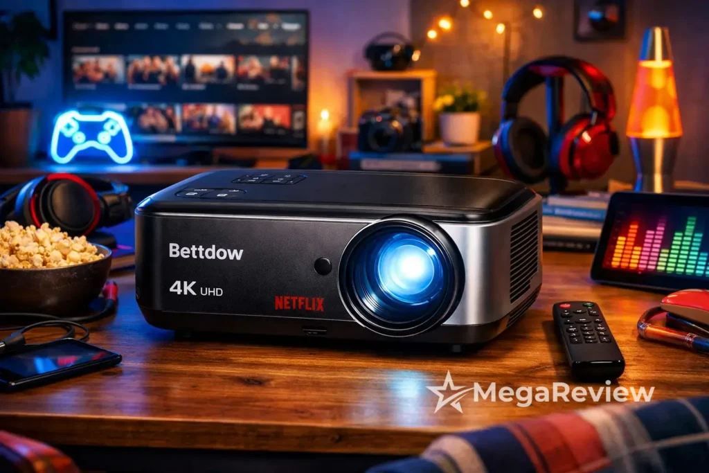 Bettdow Projetor 4K tem 10% OFF em 12x; Netflix licenciado
