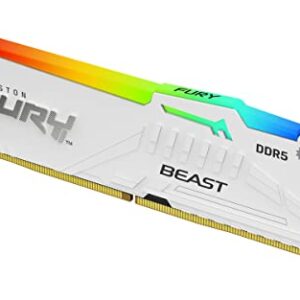 Kingston Fury Beast White RGB 16GB 5200MT/s CL36 DDR5 Expo DIMM | Sincronização de infravermelho | Software Fury CTRL | Overclocking | Plug N Play | AMD Expo | Módulo único | KF552C36BWEA-16