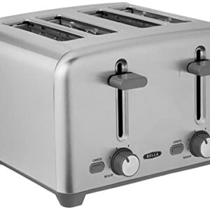 BELLA 4 Slice Toaster, Quick & Even Results Every Time, Wide Slots Fit Any Size Bread Like Bagels or Texas Toast, Drop-Down Crumb Tray for Easy Clean Up, Stainless Steel