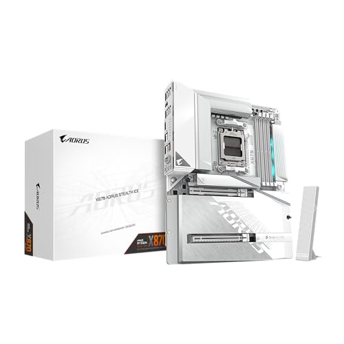 GIGABYTE Placa mãe X870 AORUS Stealth ICE AMD AM5, ATX, DDR5, 4X M.2, PCIe 5.0, 2xUSB-4, USB-C, WIFI7, LAN 5GbE, EZ-Latch