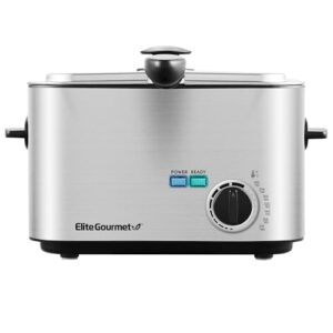 Elite Gourmet EDF116 Elétrico 1,2 Qt. / Fritadeira de óleo de 4,8 chávenas, temperatura ajustável, cesta removível, tampa com botão de toque frio, aço inoxidável