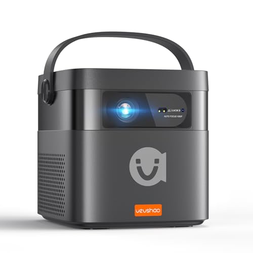 VEVSHAO Mini Projetor V50 4K 1080P 3D full HD, Foco Automático, Portátil Inteligente WiFi BT 5.0, Bateria de 15000mAh, Conveniente para Projeção Externa