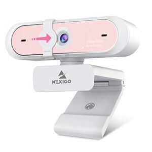 NexiGo Webcam N660P 1080P 60FPS com controle de software, microfone duplo e capa, foco automático, câmera web de computador HD USB, para OBS/Zoom/Skype/FaceTime/Teams/Twitch, rosa