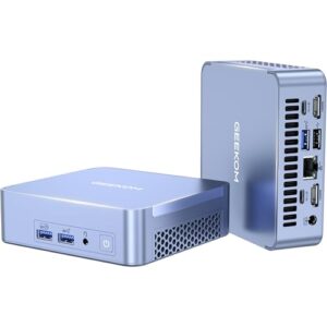 Geekom Mini PC AX8 Pro Ai, AMD Ryzen R9-8945HS (8C/16T, até 5,2GHz) Minicomputadores, 32GB DDR5 5600Mhz RAM & 2TB PCIe Gen 4 SSD, Mini Desktop Windows 11 Pro, AMD Radeon 780M /WiFi 6E/BT5.2/2.5G LAN